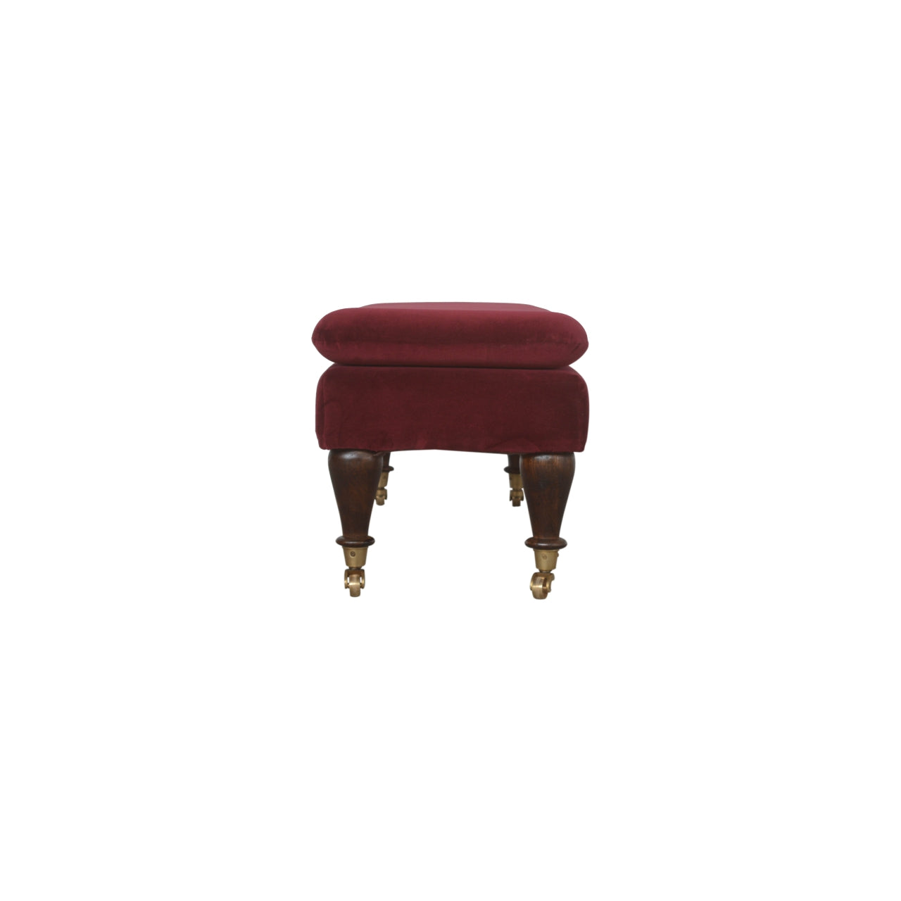 Chester Wine Red Velvet Bench with Castor Feet