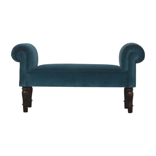 Classic Bench with Turned Feet in Teal Velvet