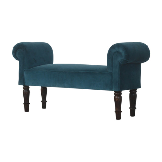 Classic Bench with Turned Feet in Teal Velvet