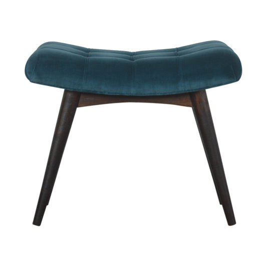 Nordic Teal Cotton Velvet Curved Bench