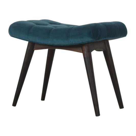 Nordic Teal Cotton Velvet Curved Bench