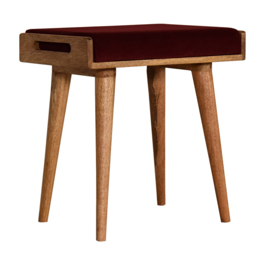 Tray Style Footstool in Wine Red Velvet