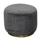 Pleated Footstool in Grey Velvet with Gold Base