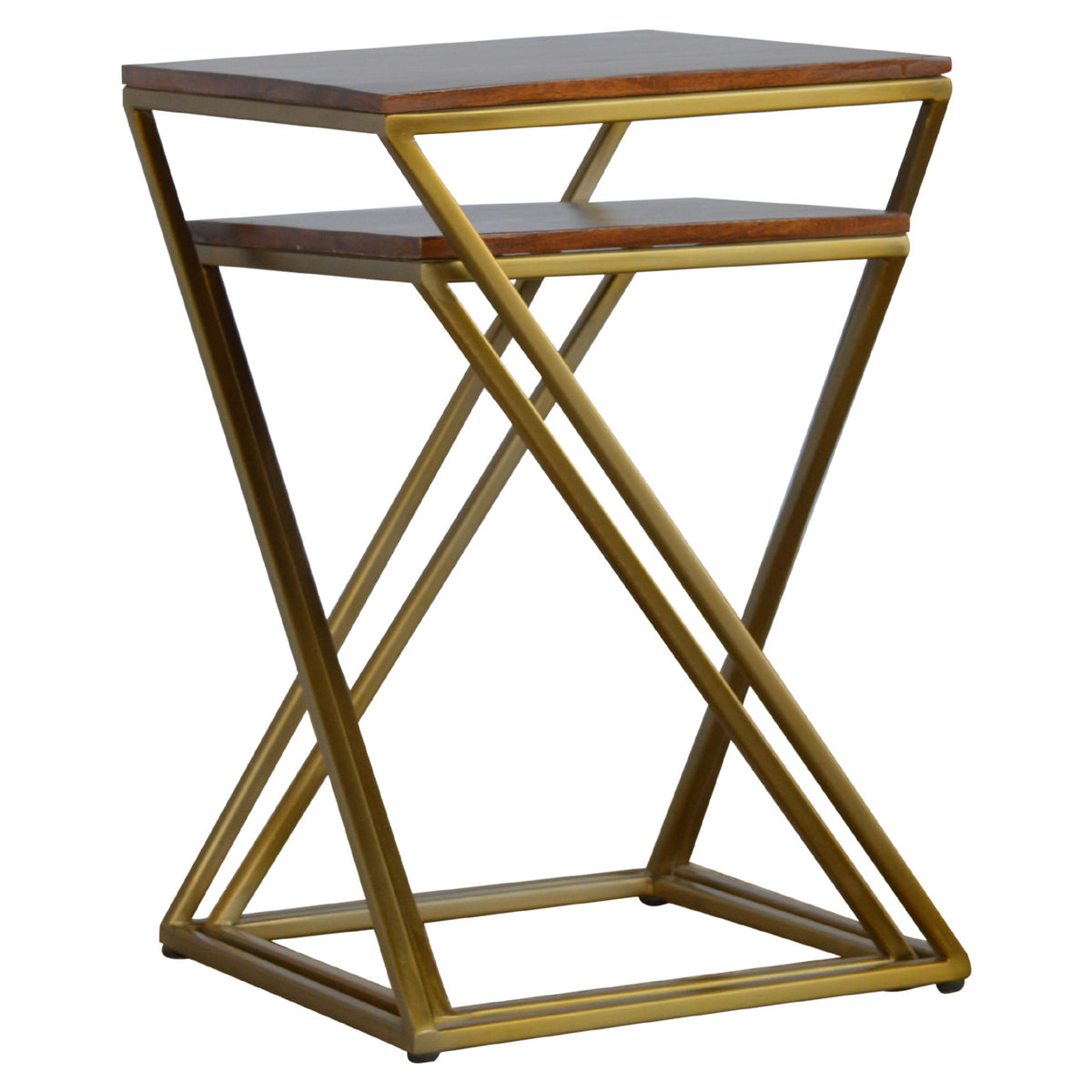 Nesting Table Base Set of 2 Chestnut Nesting Tables with Gold Base – Deccori Home