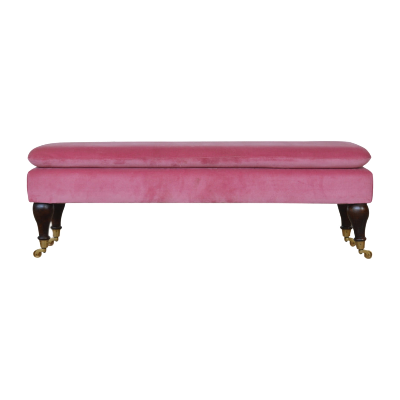 Chester Pink Velvet Bench with Castor Legs
