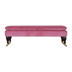 Chester Pink Velvet Bench with Castor Legs