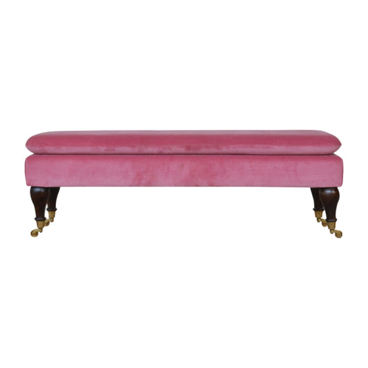 Chester Pink Velvet Bench with Castor Legs