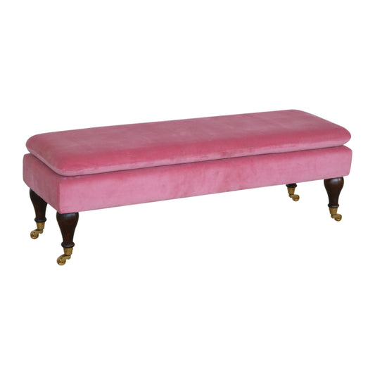 Chester Pink Velvet Bench with Castor Legs