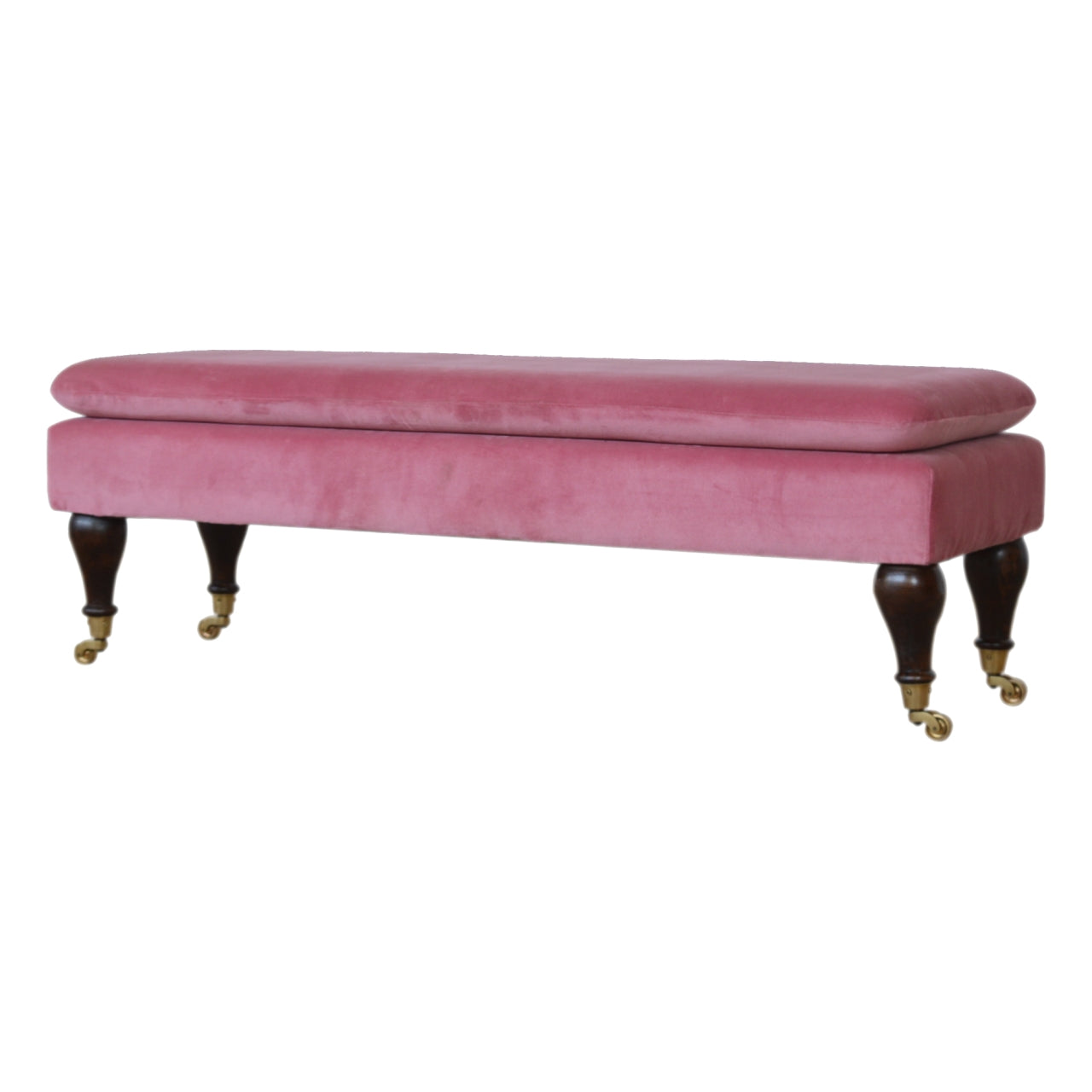 Chester Pink Velvet Bench with Castor Legs