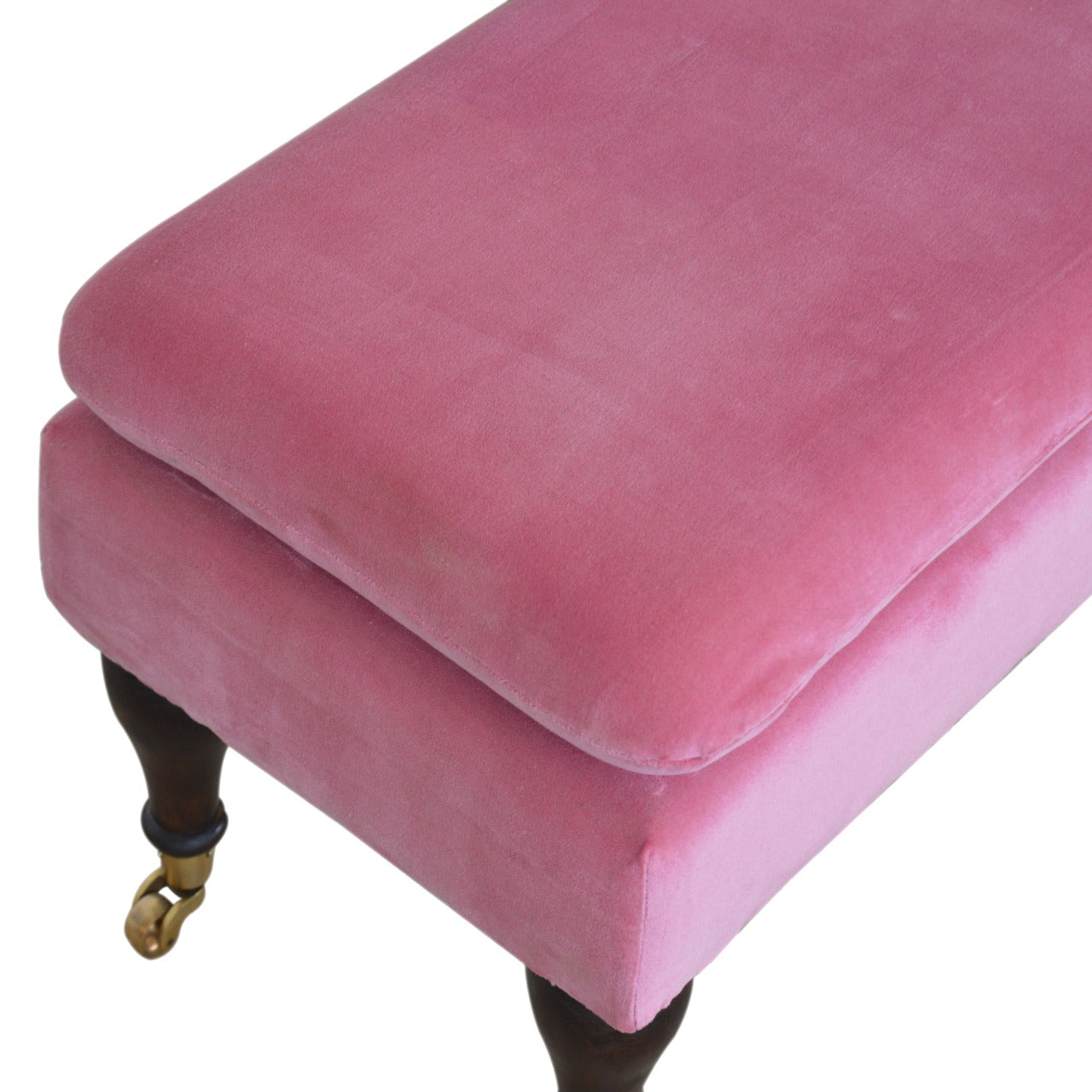 Chester Pink Velvet Bench with Castor Legs
