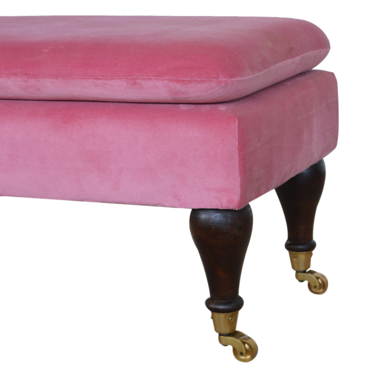 Chester Pink Velvet Bench with Castor Legs