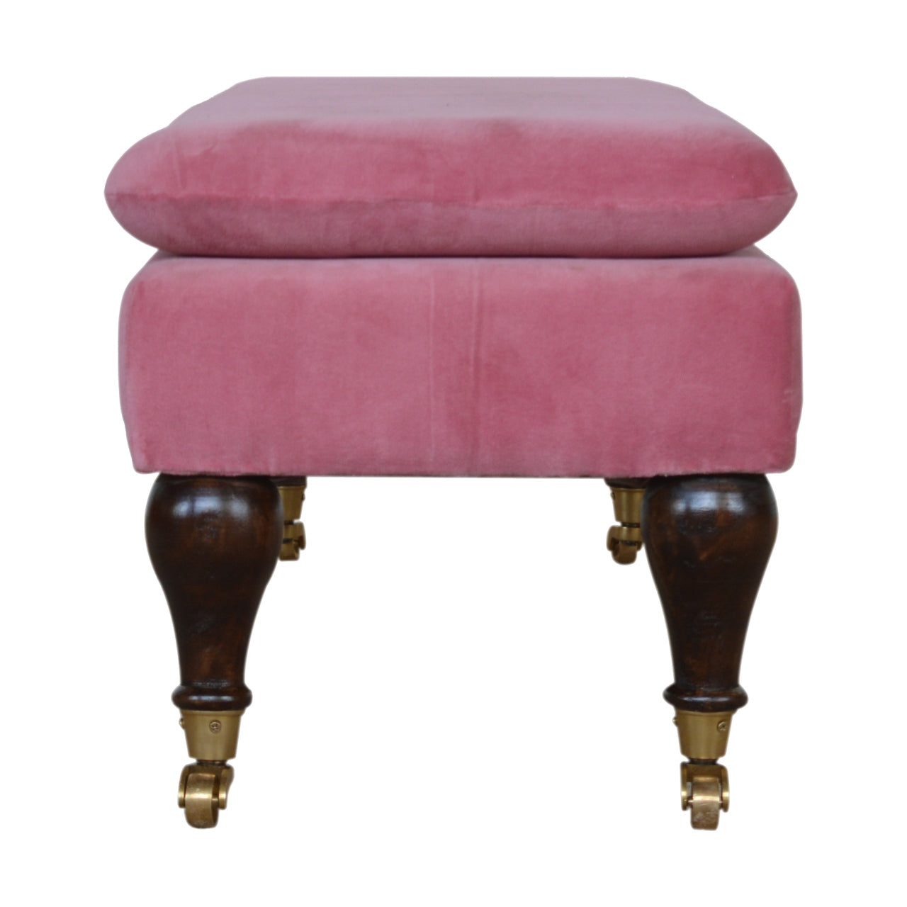Chester Pink Velvet Bench with Castor Legs