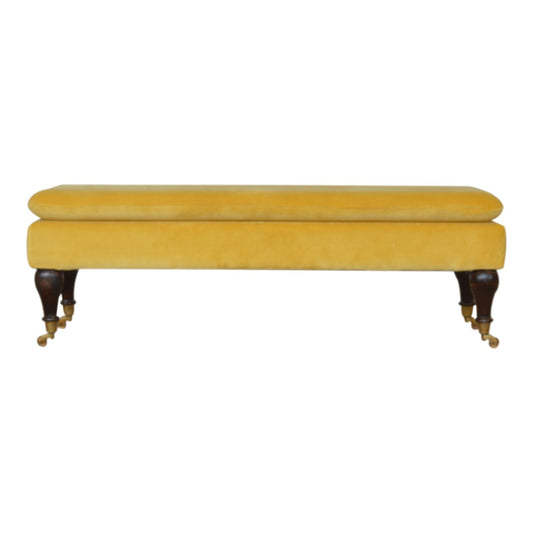 Chester Mustard Velvet Bench with Castor Legs