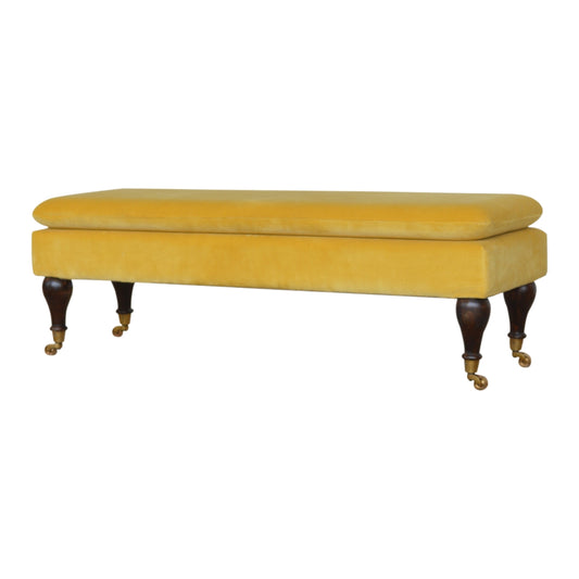 Chester Mustard Velvet Bench with Castor Legs