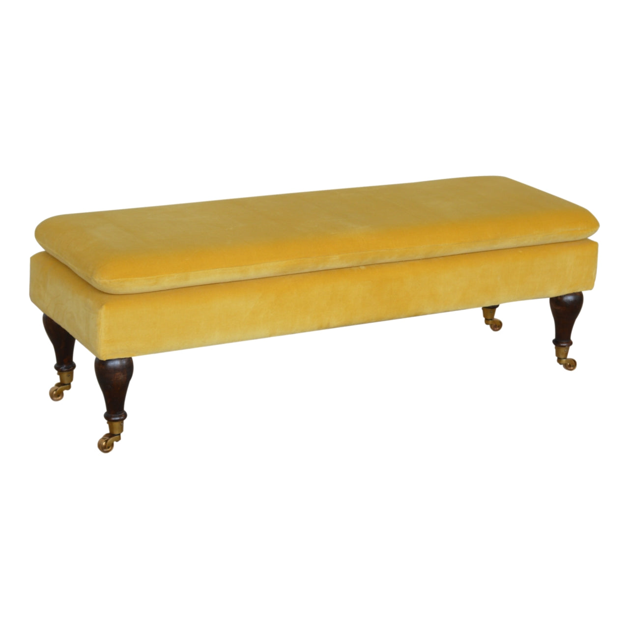 Chester Mustard Velvet Bench with Castor Legs