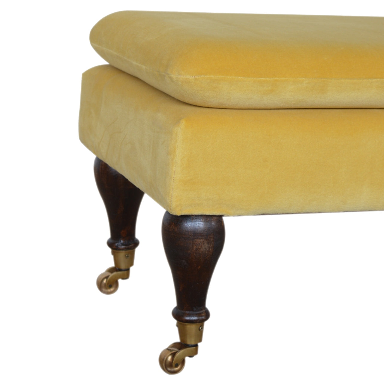 Chester Mustard Velvet Bench with Castor Legs