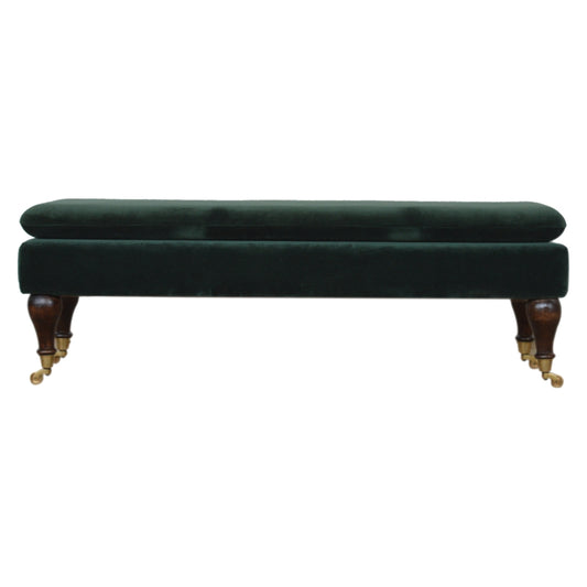 Chester Green Velvet Bench with Castor Legs