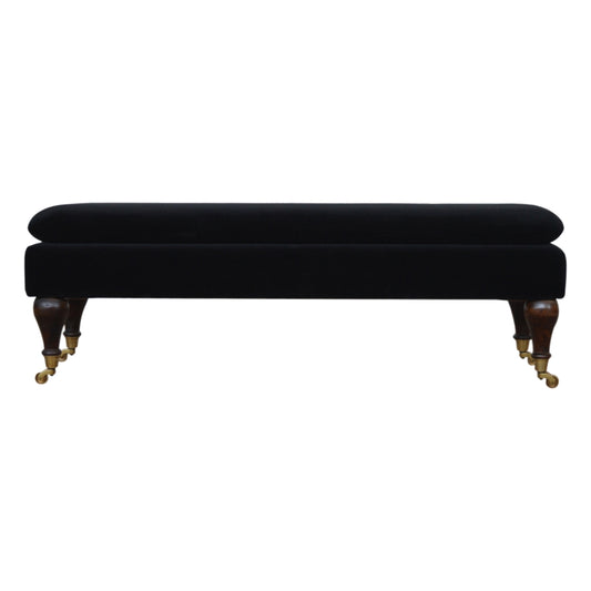 Chester Black Velvet Bench with Castor Legs