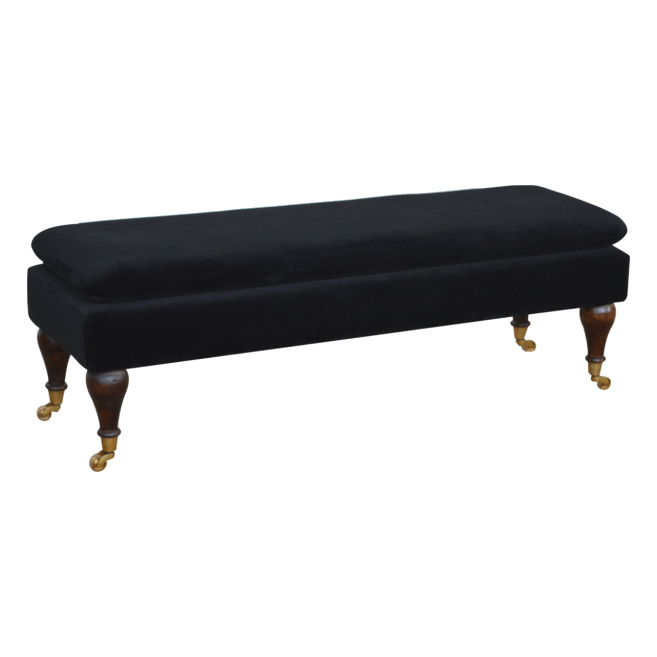 Chester Black Velvet Bench with Castor Legs