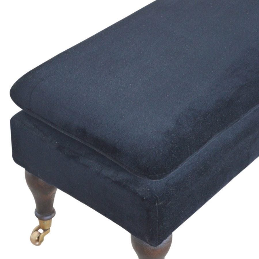 Chester Black Velvet Bench with Castor Legs