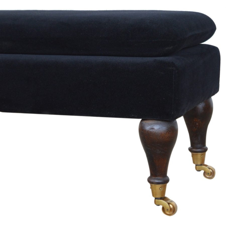 Chester Black Velvet Bench with Castor Legs