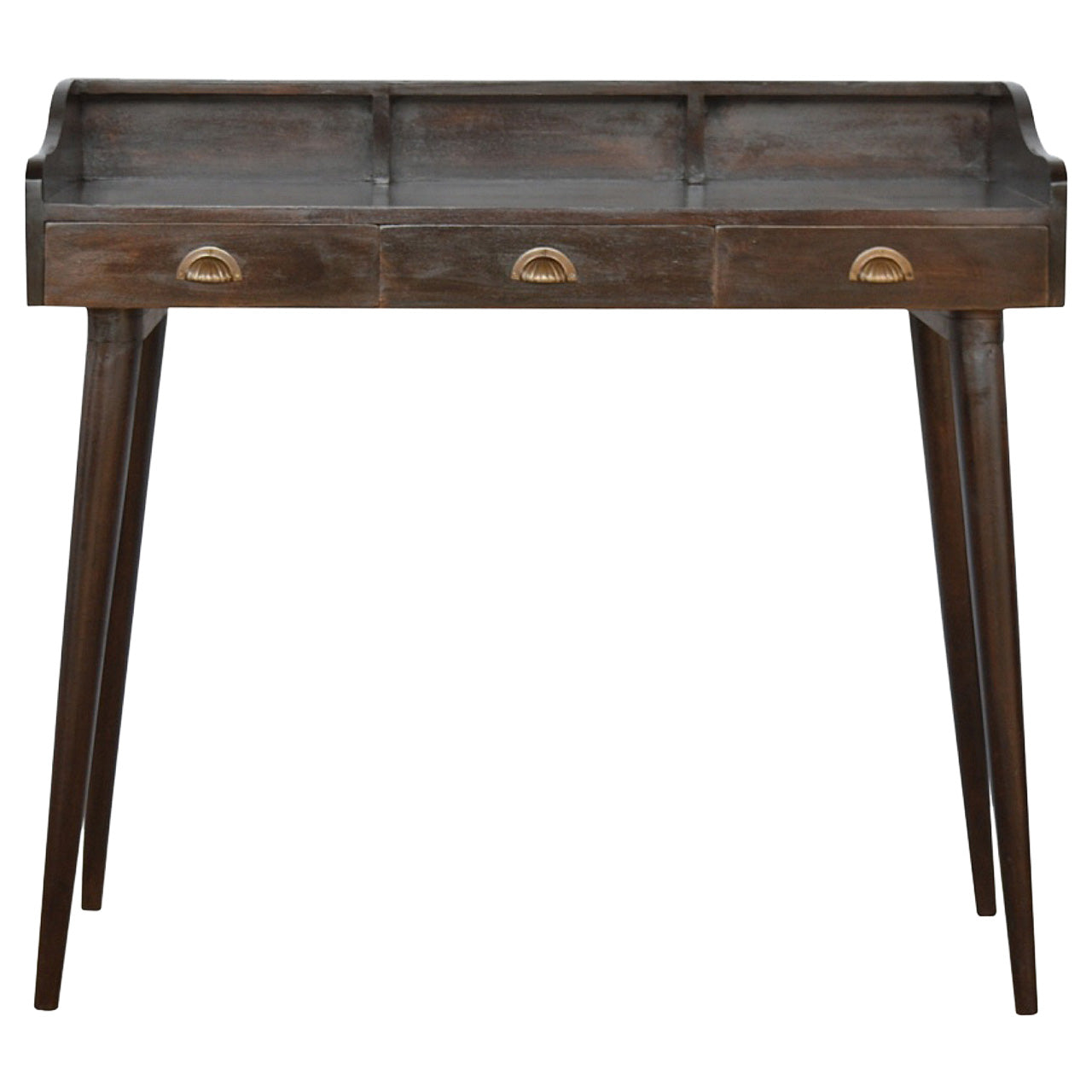 Gallery Back Nordic Walnut Writing Desk with 3 Drawers