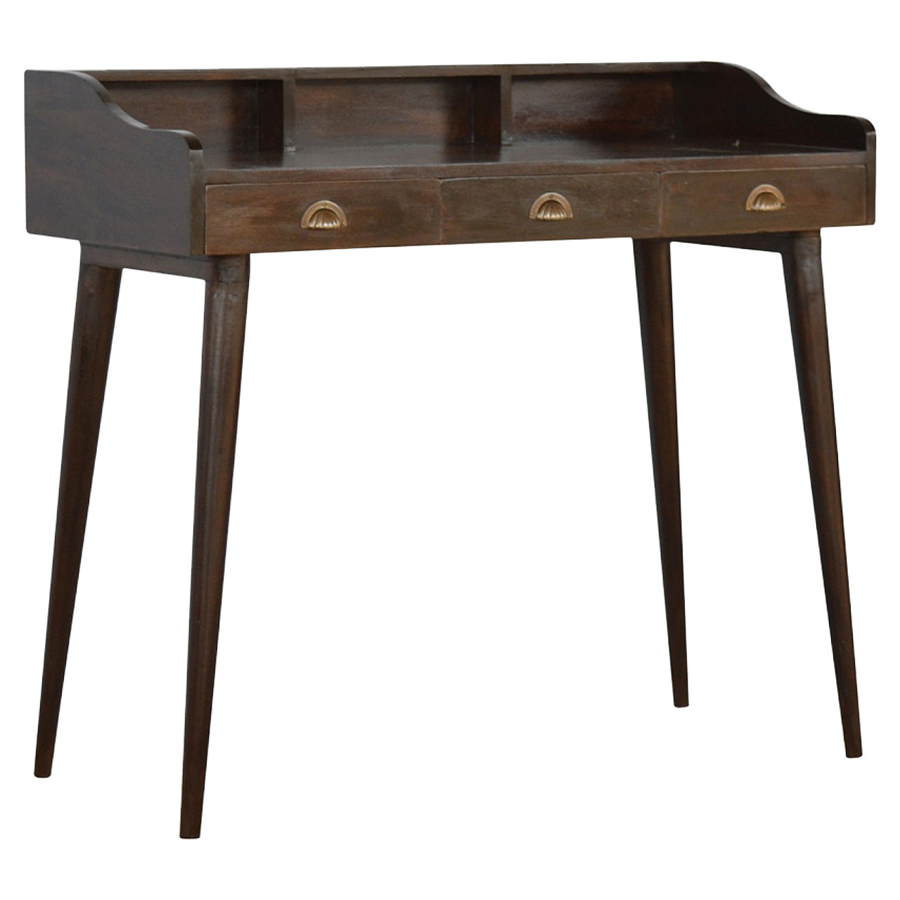 Gallery Back Nordic Walnut Writing Desk with 3 Drawers