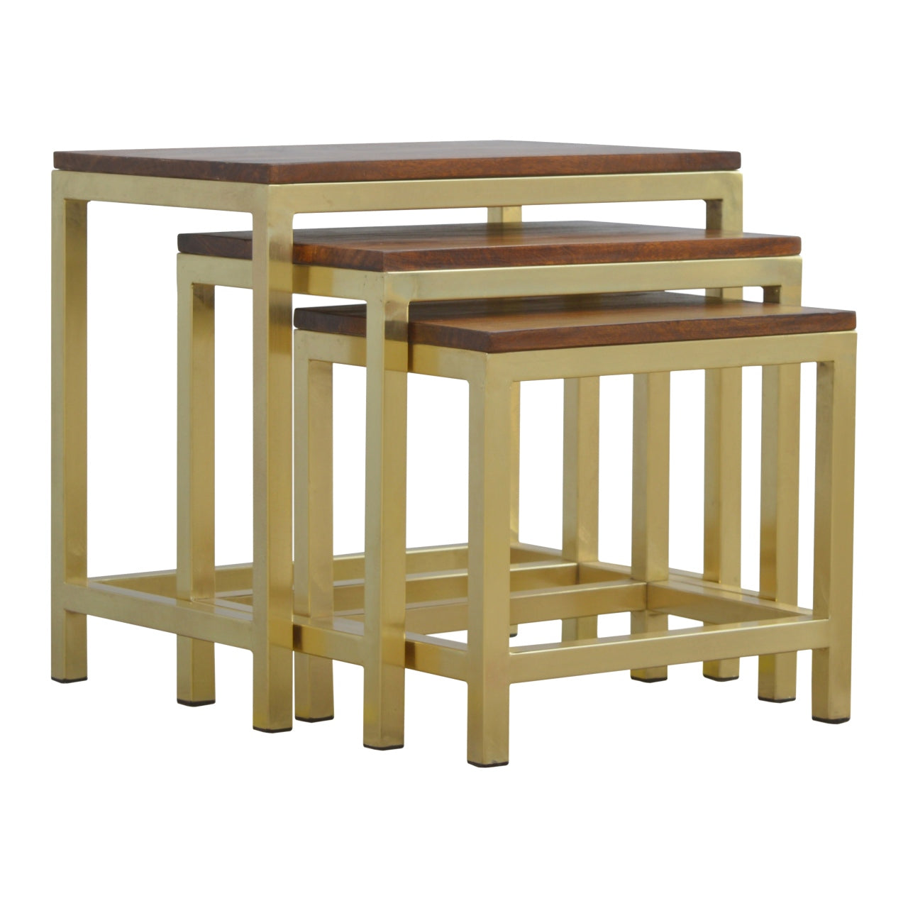 Set of 3 Golden Stools with Chunky Wooden Top