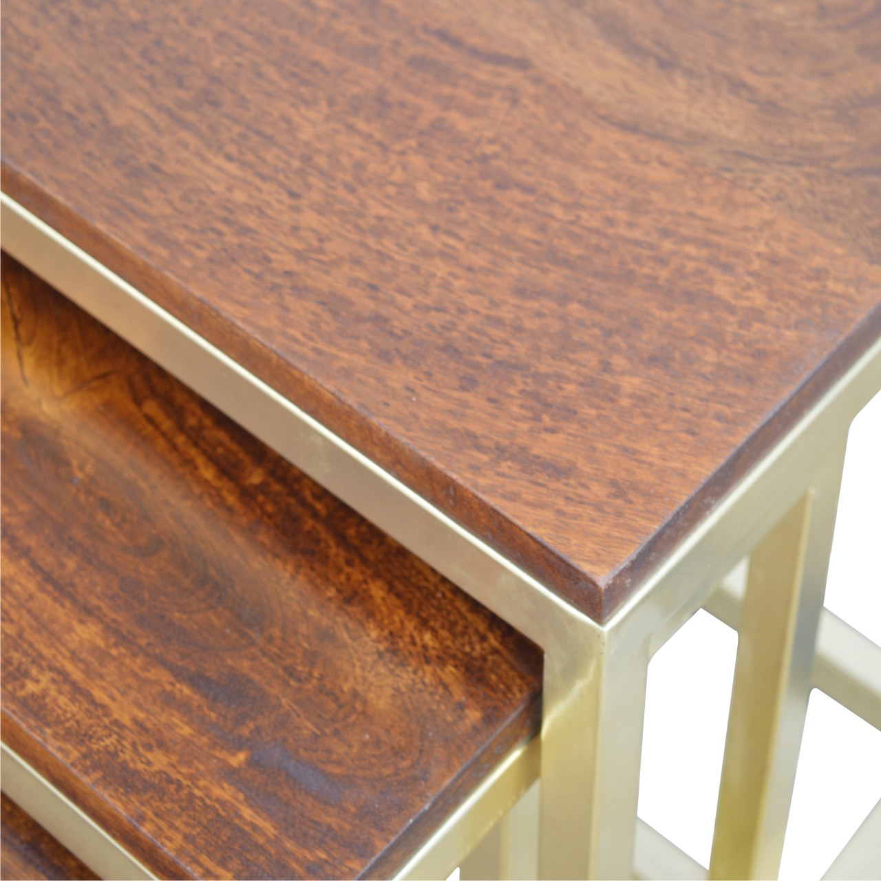 Set of 3 Golden Stools with Chunky Wooden Top