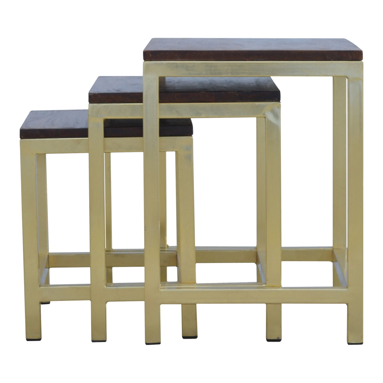 Set of 3 Golden Stools with Chunky Wooden Top