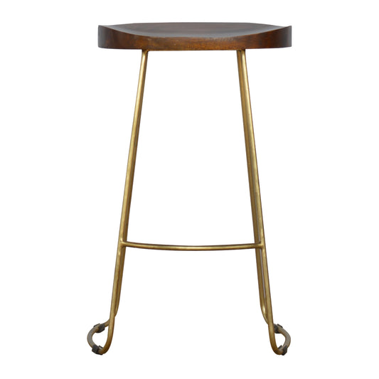 Chestnut Bar Stool with Gold Iron Base