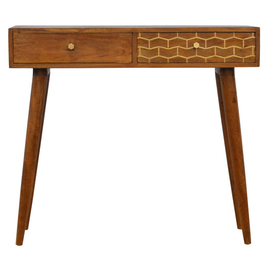 Chestnut Console Table with Gold Detail