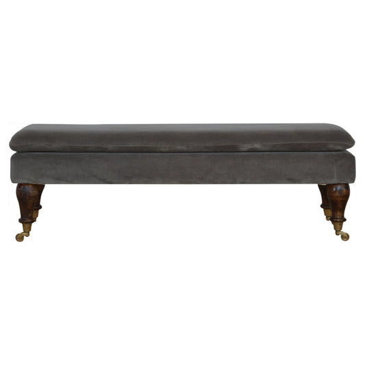 Chester Grey Velvet Bench with Castor Feet