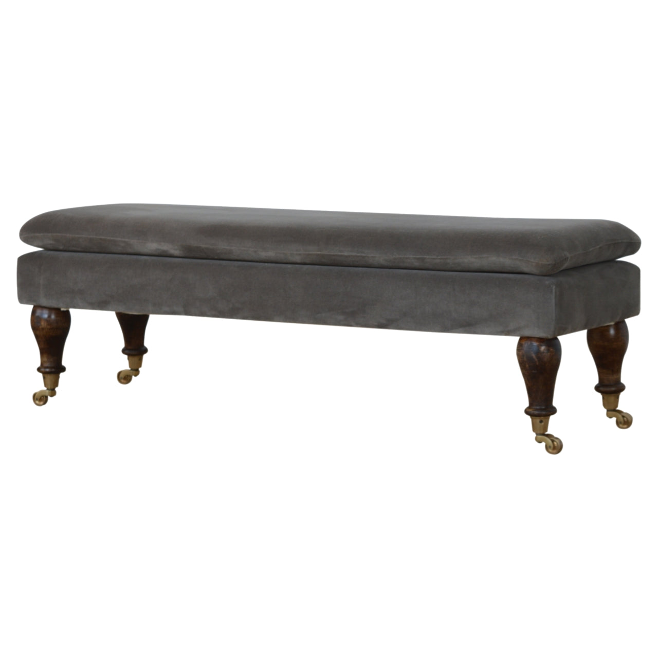 Chester Grey Velvet Bench with Castor Feet