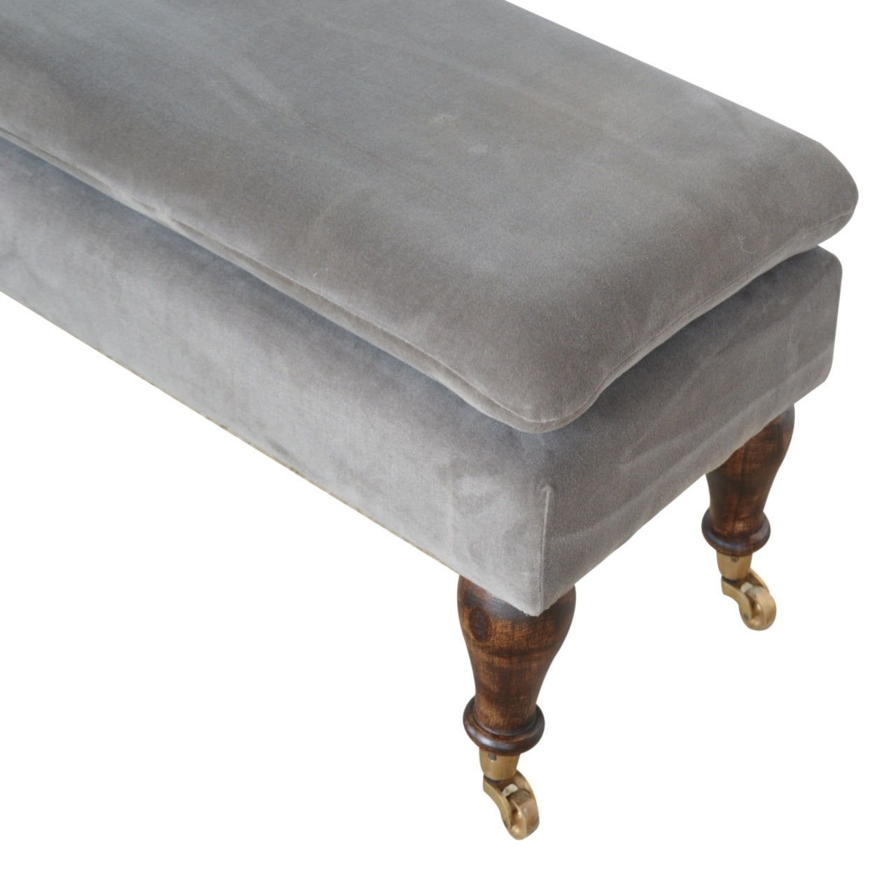 Chester Grey Velvet Bench with Castor Feet