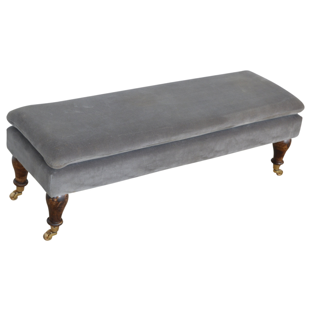 Chester Grey Velvet Bench with Castor Feet