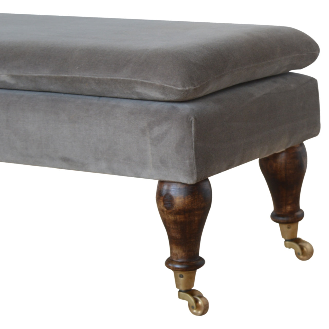 Chester Grey Velvet Bench with Castor Feet