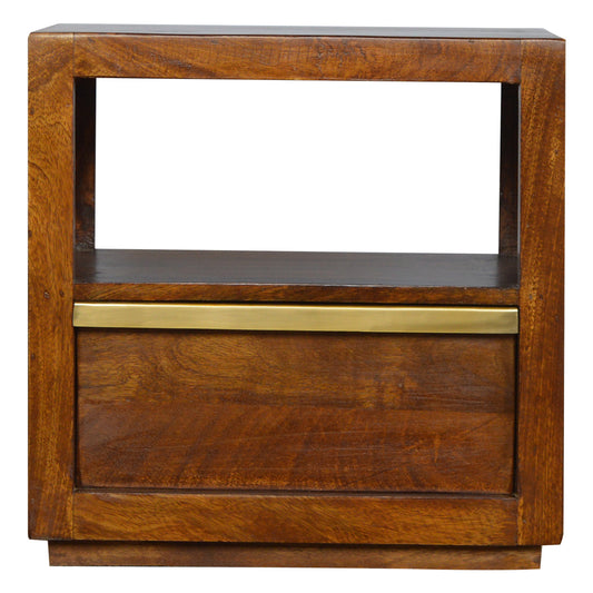 Chestnut Bedside with Gold Bar