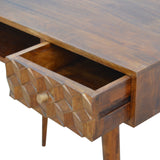 Chestnut Writing Desk with Carved Cube Details