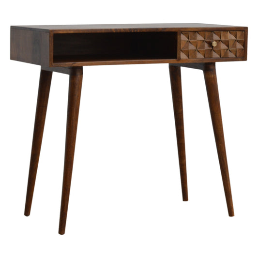 Chestnut Writing Desk with Carved Diamond Details