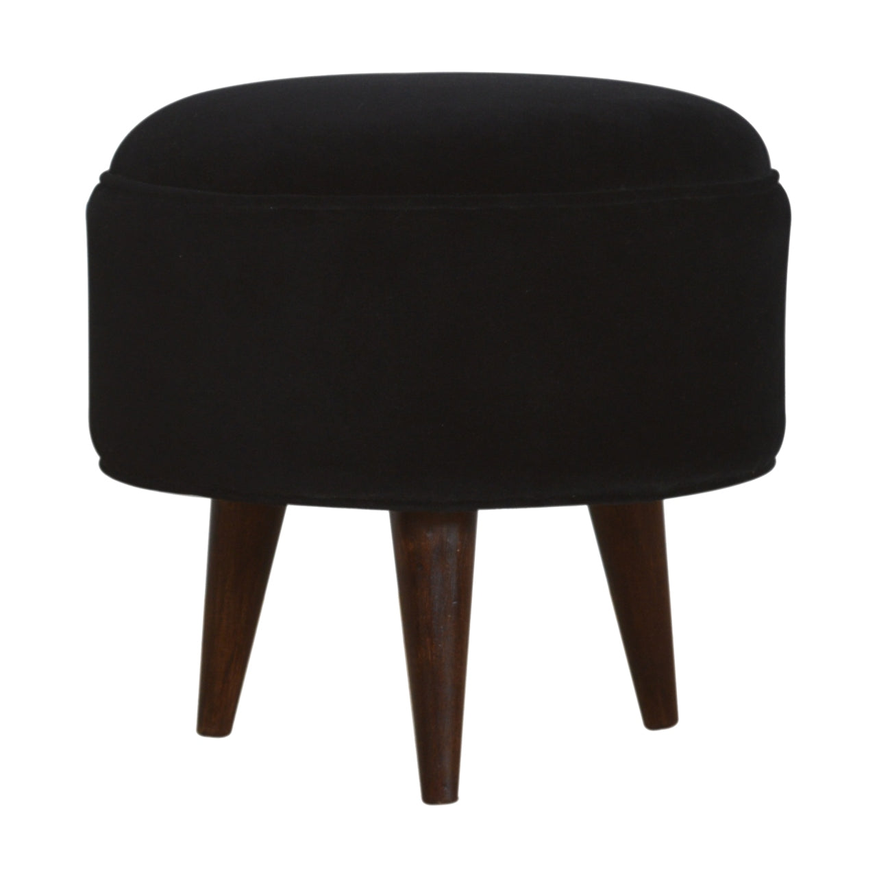 Nordic Round Black Velvet Footstool