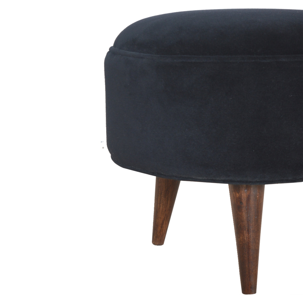 Nordic Round Black Velvet Footstool