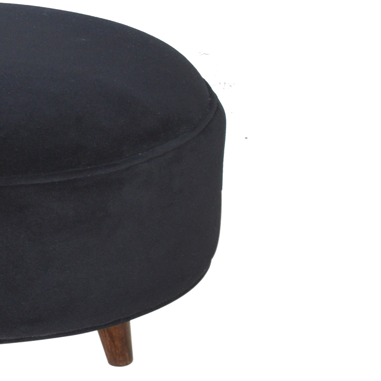Nordic Round Black Velvet Footstool