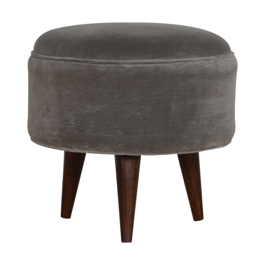 Nordic Round Grey Velvet Footstool for Stylish Home Décor