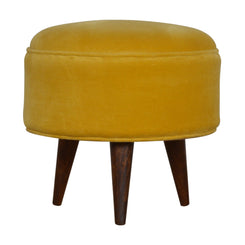 Nordic Round Mustard Velvet Footstool for Stylish Home Decor
