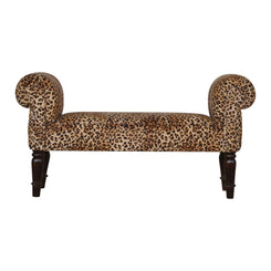 Classic Bench with Turned Feet in Leopard Print Velvet