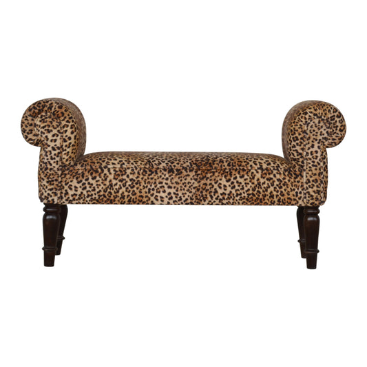 Classic Bench with Turned Feet in Leopard Print Velvet