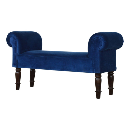 Classic Bench with Turned Feet in Royal Blue Velvet