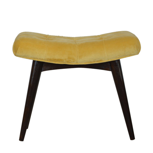 Nordic Mustard Cotton Velvet Curved Bench