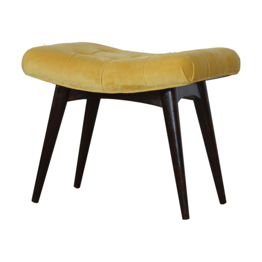 Nordic Mustard Cotton Velvet Curved Bench
